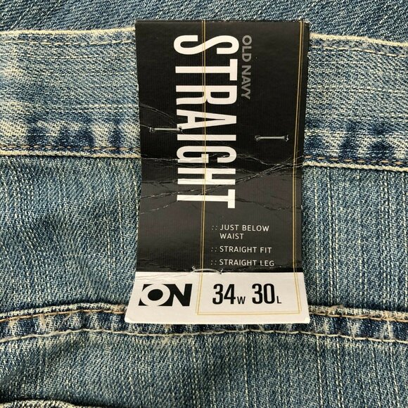 Old Navy Jeans Straight Leg Mens 34x30 Distressed NWT Medium Wash Pants Trousers - Picture 6 of 12